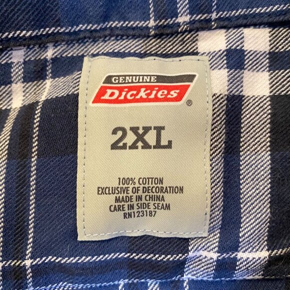 Dickies Mens Shirt 2XL Blue & White Plaid Short Sleeve Button-Up 100% Cotton - Picture 5 of 9